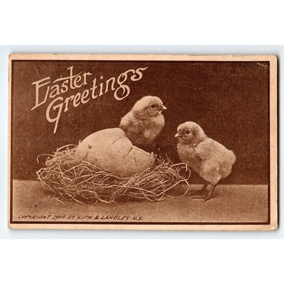 Vintage 1909 Easter Greetings Postcard with Chicks & Nest - Picture 1 of 2